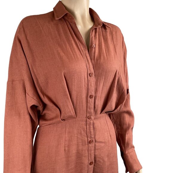 Abercrombie & Fitch Button-Up Linen-Blend Dress Size Small Rust Long SLeeve - Picture 5 of 8